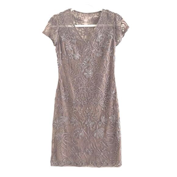 JS Collection Embellished Soutache Sheath Dress Sz 6 V-Neck Cocktail Formal - Picture 3 of 14